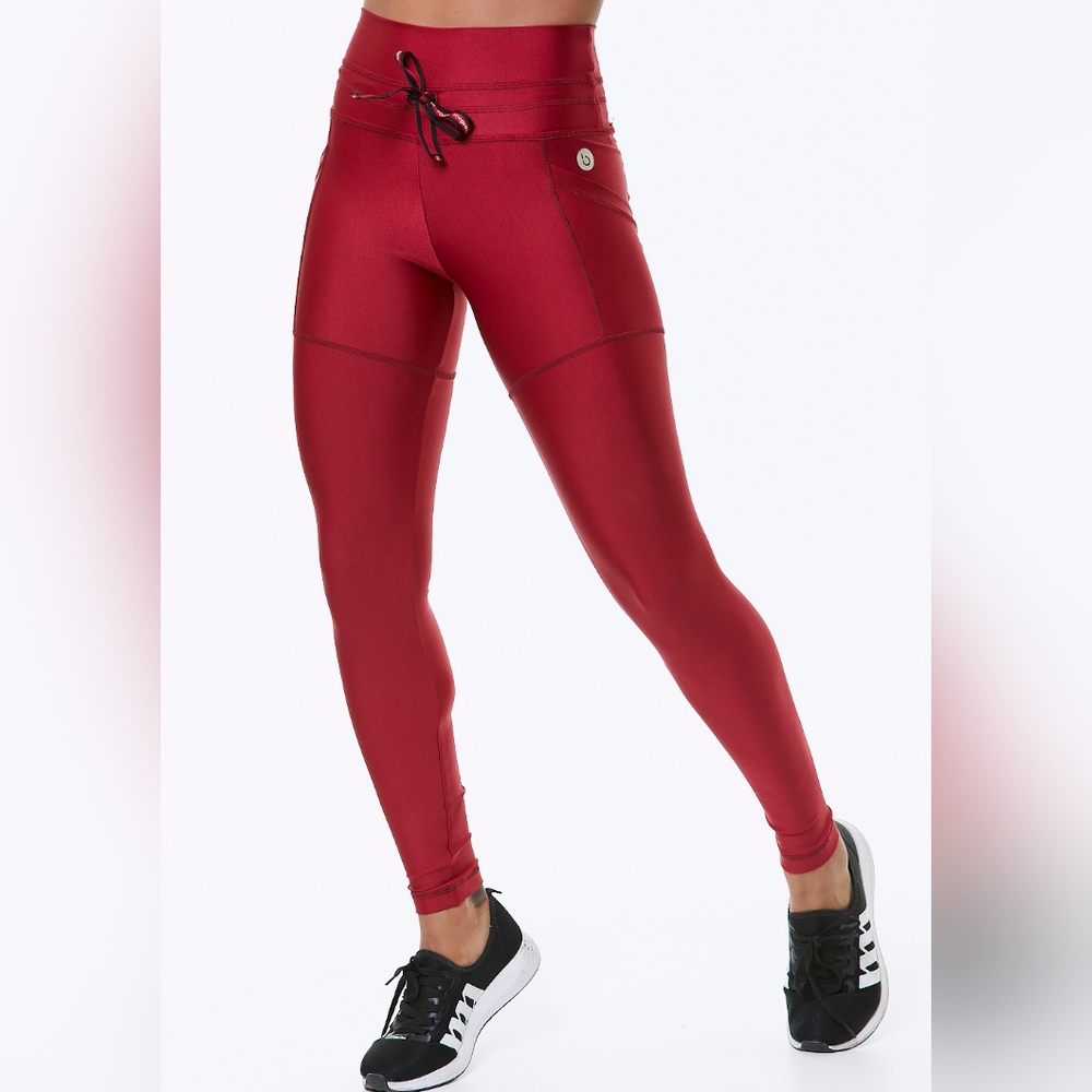 Women's Red Leggings Silky, Shiny, Pockets